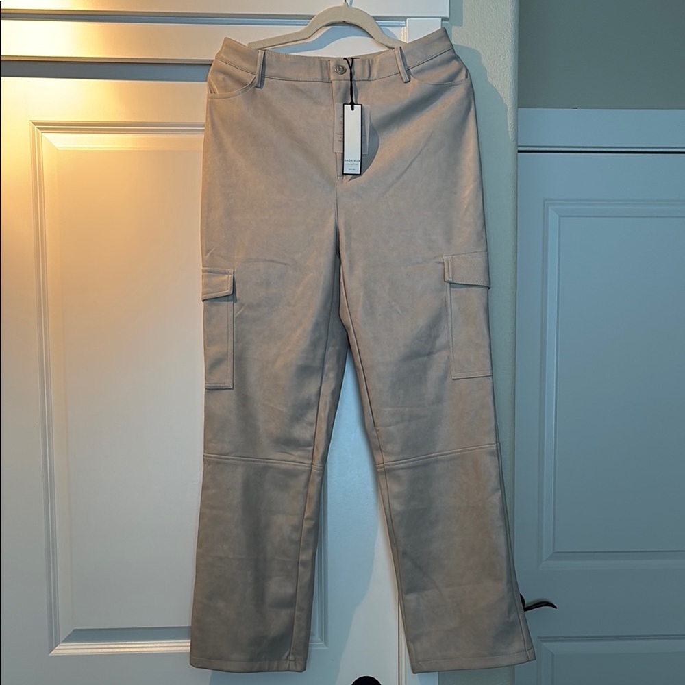 Tan Faux Leather cargo pants